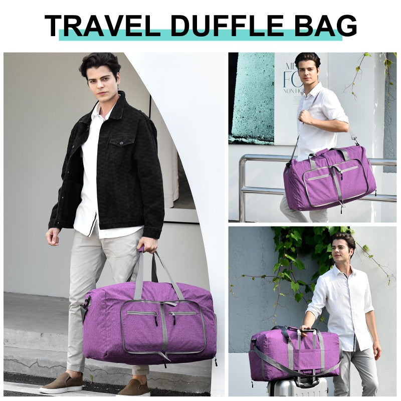 Dimayar 65L Travel Duffle Bag for Men Women - Foldable Duffel Bag with Shoes Compartment - Overnight Bags Waterproof & Tear Resistant(Purple) - Image 5